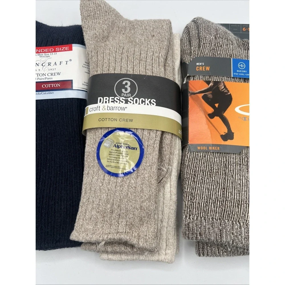 Lot Of 4 NOS Champion Men's‎ Wool Hiker & Cotton Crew Socks Tan Navy Brown USA